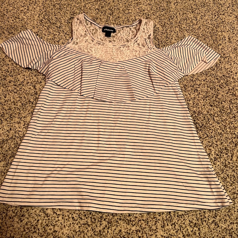 Navy and white striped shirt